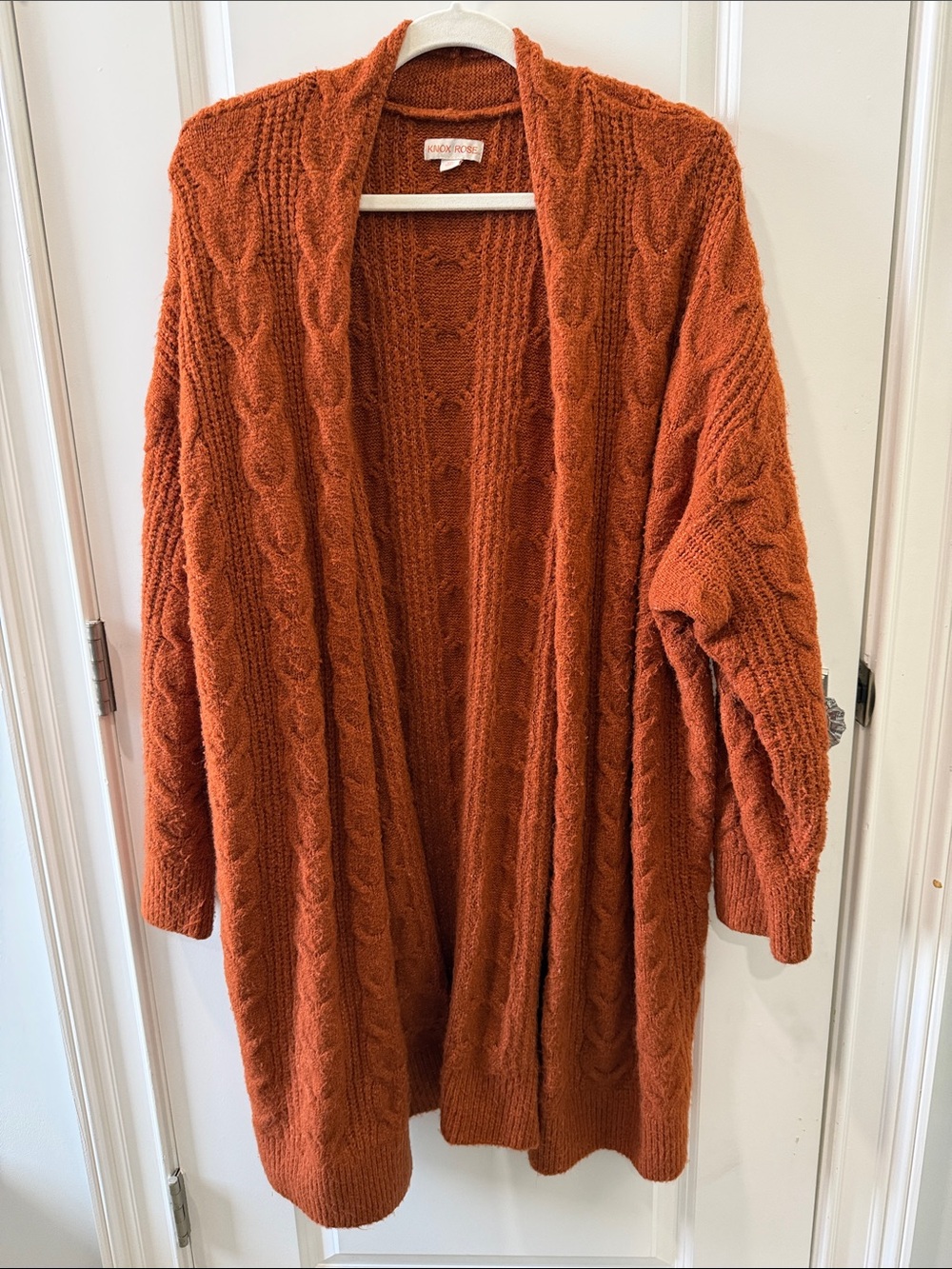Knox Rose Cable Knit Open Cardigan in Rust